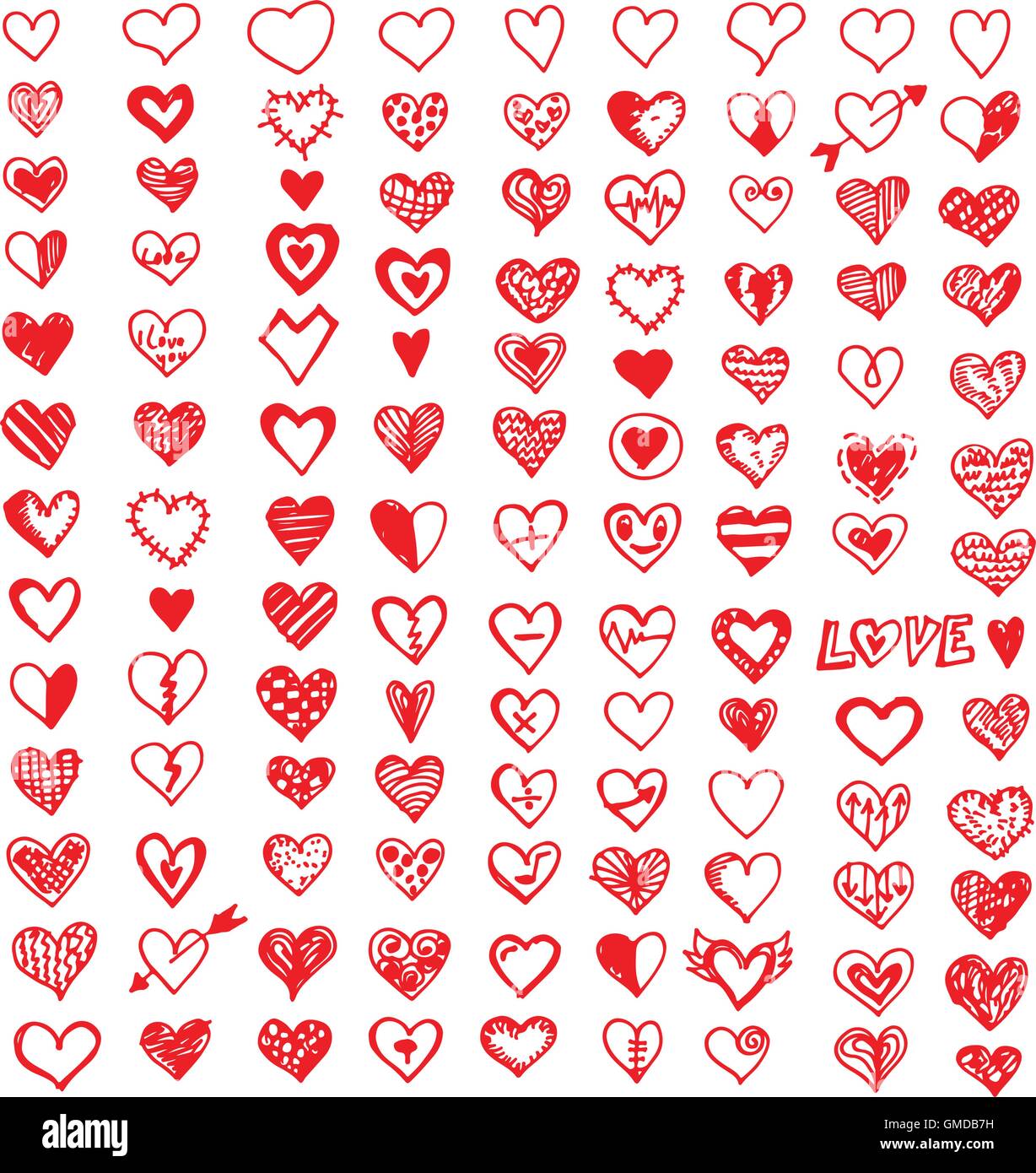 Hearts icon set. Hand drawn Illustration Stock Vector Image & Art - Alamy