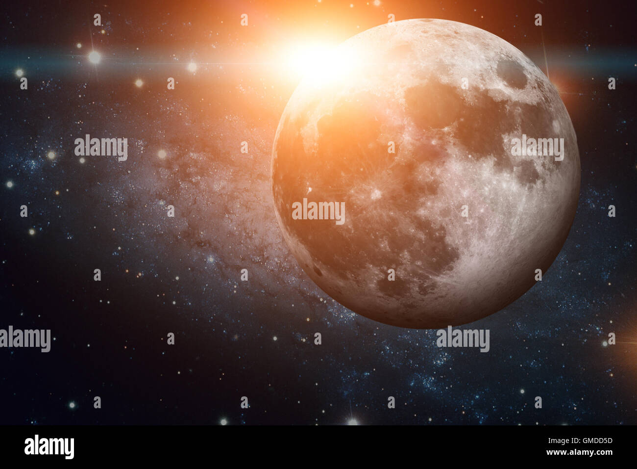 Solar System - Earths Moon. The Moon is Earth's only natural satellite. It is one of the largest natural satellites. Stock Photo