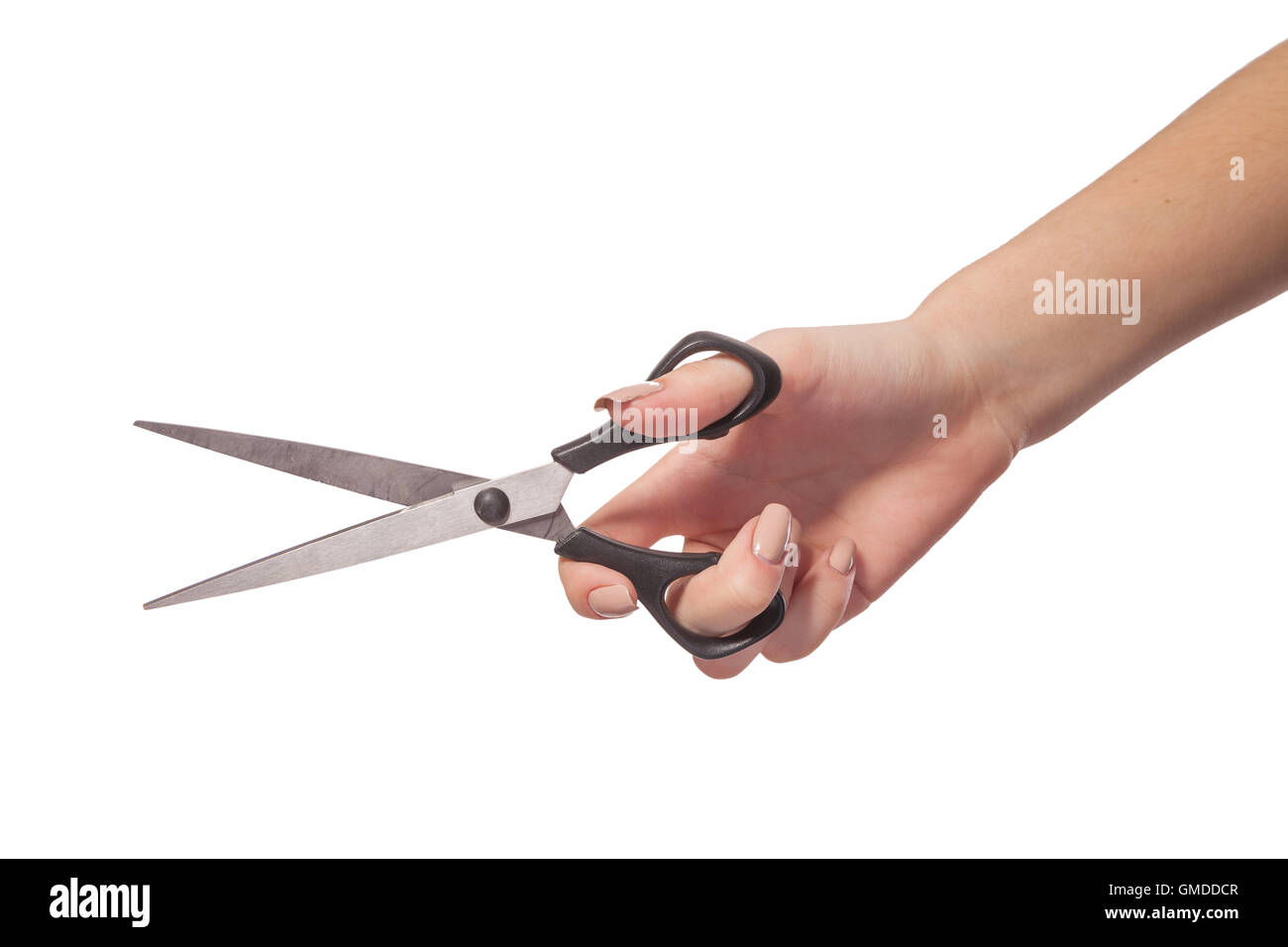 Hand is holding scissors isolated Stock Photo Alamy