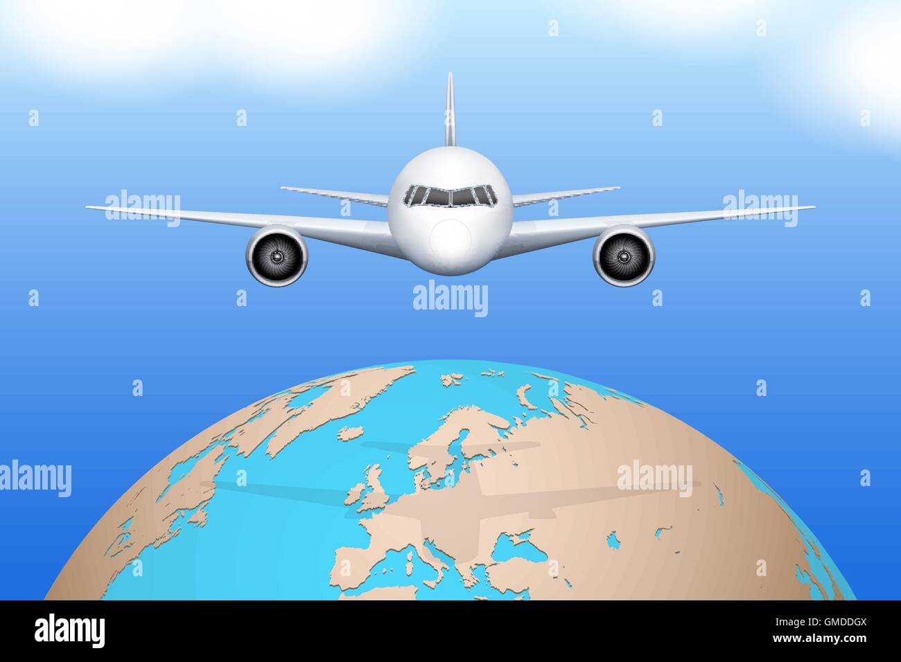 Plane Flies Over Globe Stock Vector Image And Art Alamy