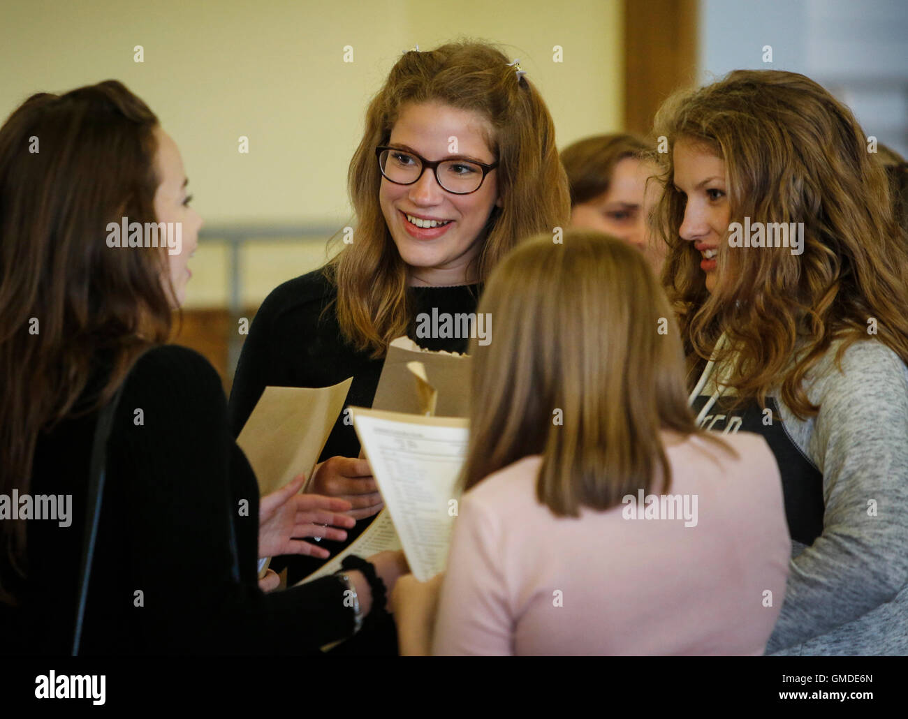 Pupils receive their GCSE results at The Mount School in York Stock ...