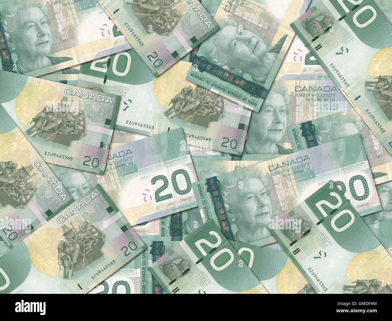 Canadian 20 Dollar Bills Stock Photo