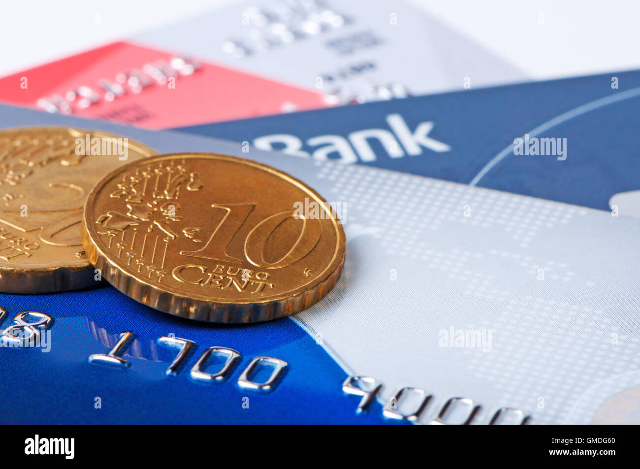 Credit Cards And Coins Euro Cent Close Up Stock Photo - Alamy