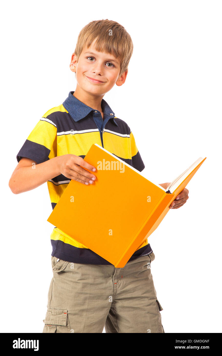 School boy is holding a book Stock Photo - Alamy