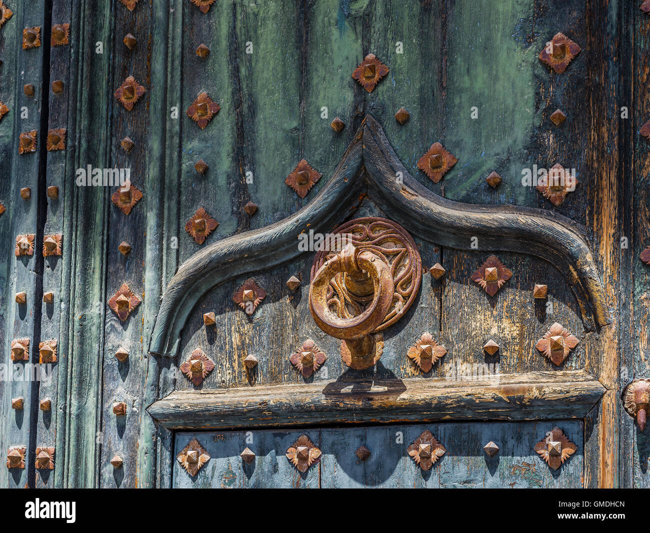 Gothic door in south facade of Santa Maria cathedral. Gerona, Costa Brava, Catalonia, Spain. Stock Photo