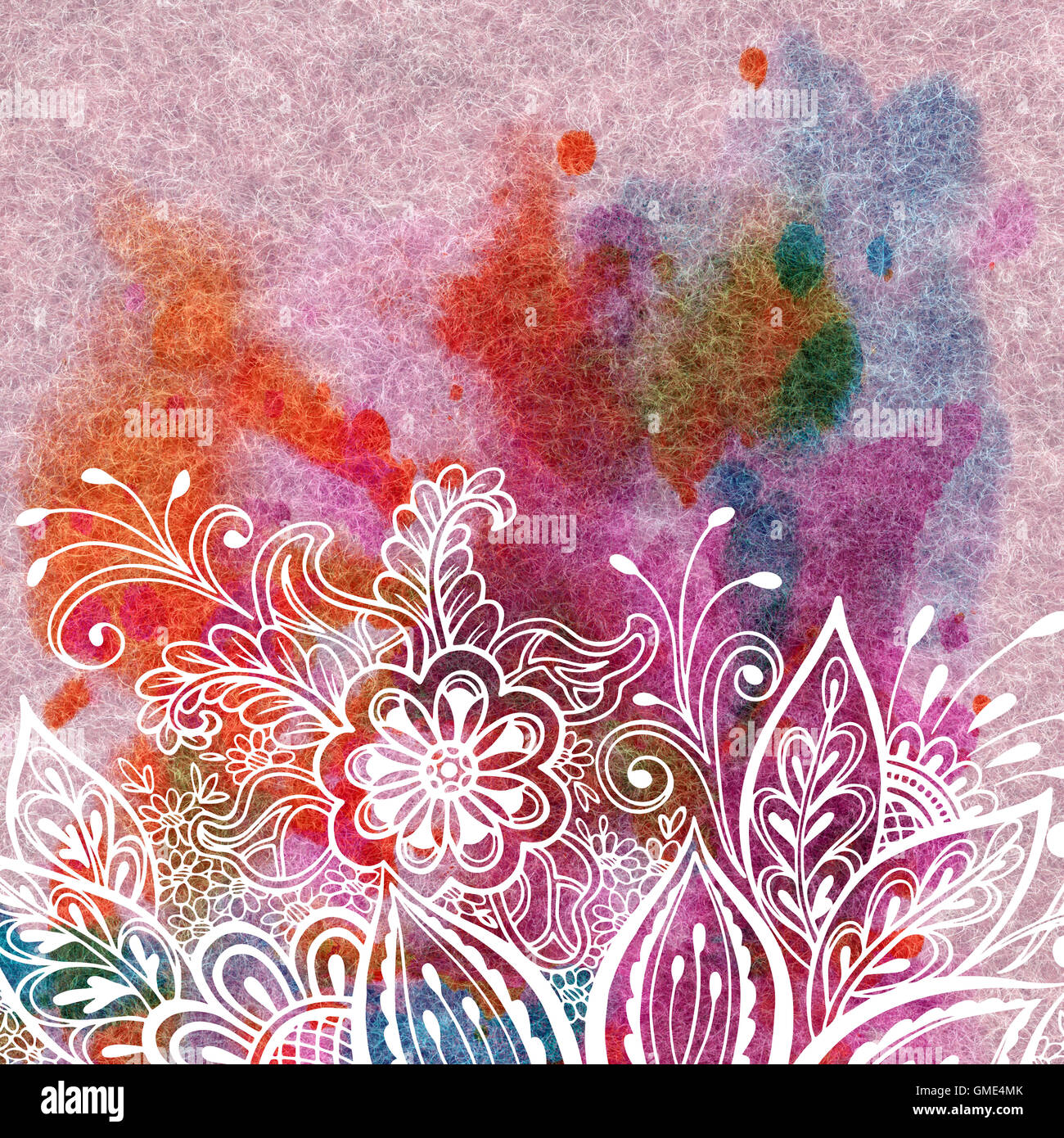 Floral Pattern on Watercolor Painting Stock Photo
