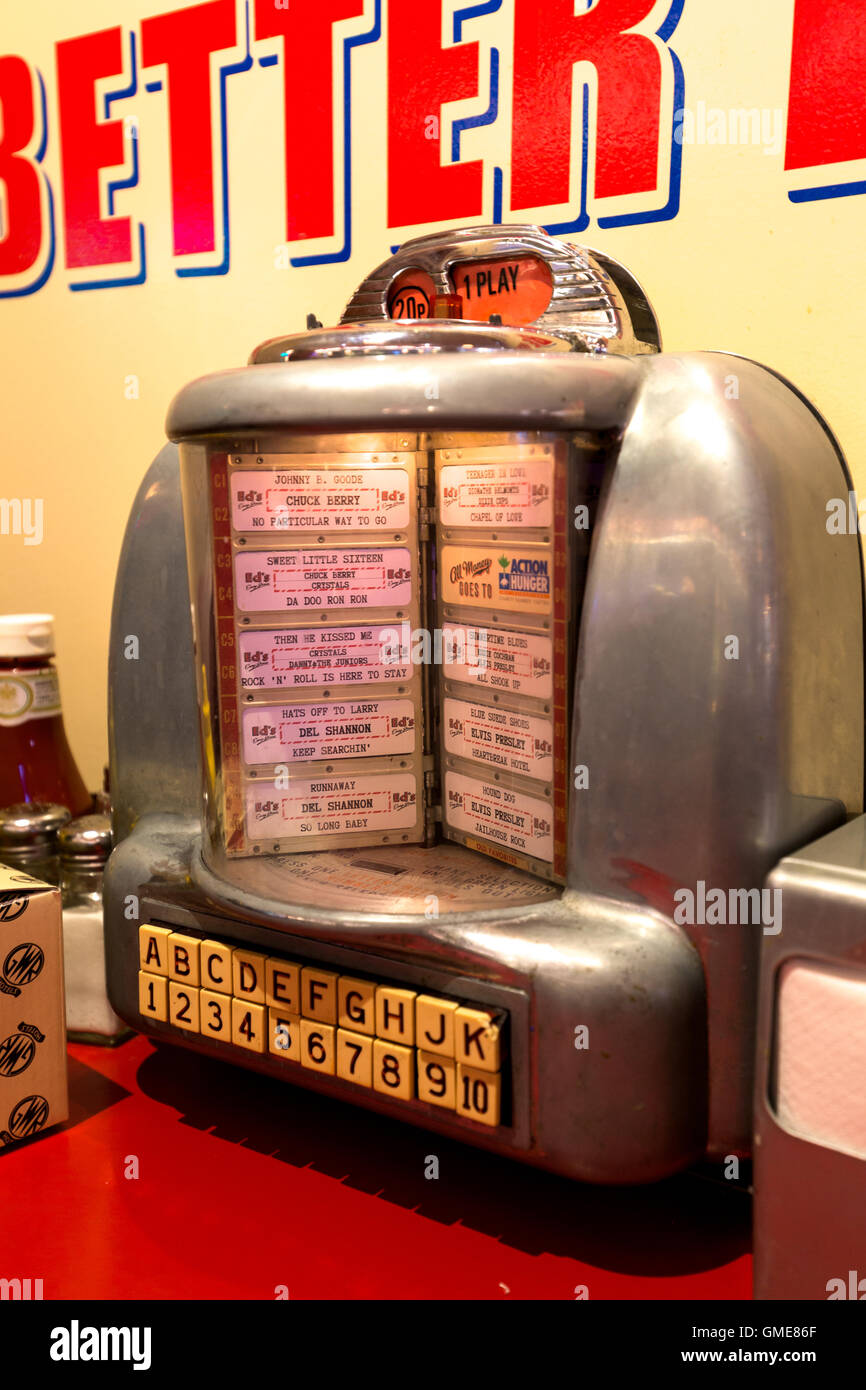 American 50s jukebox in 1950s diner. Swindon England UK Stock Photo