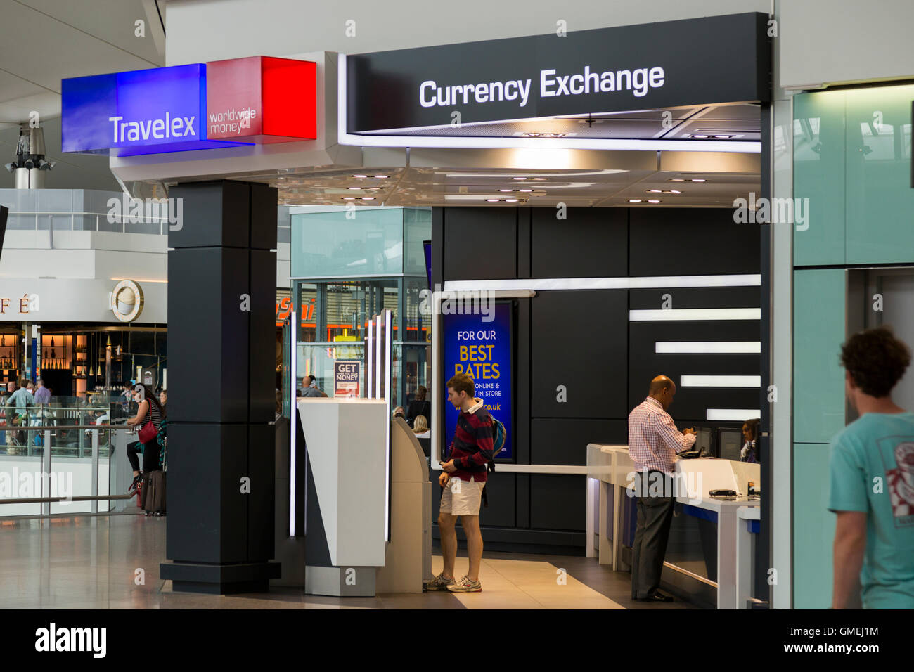 Bureau de Change office operated by Travelex at Heathrow airport Terminal  2. London Stock Photo - Alamy