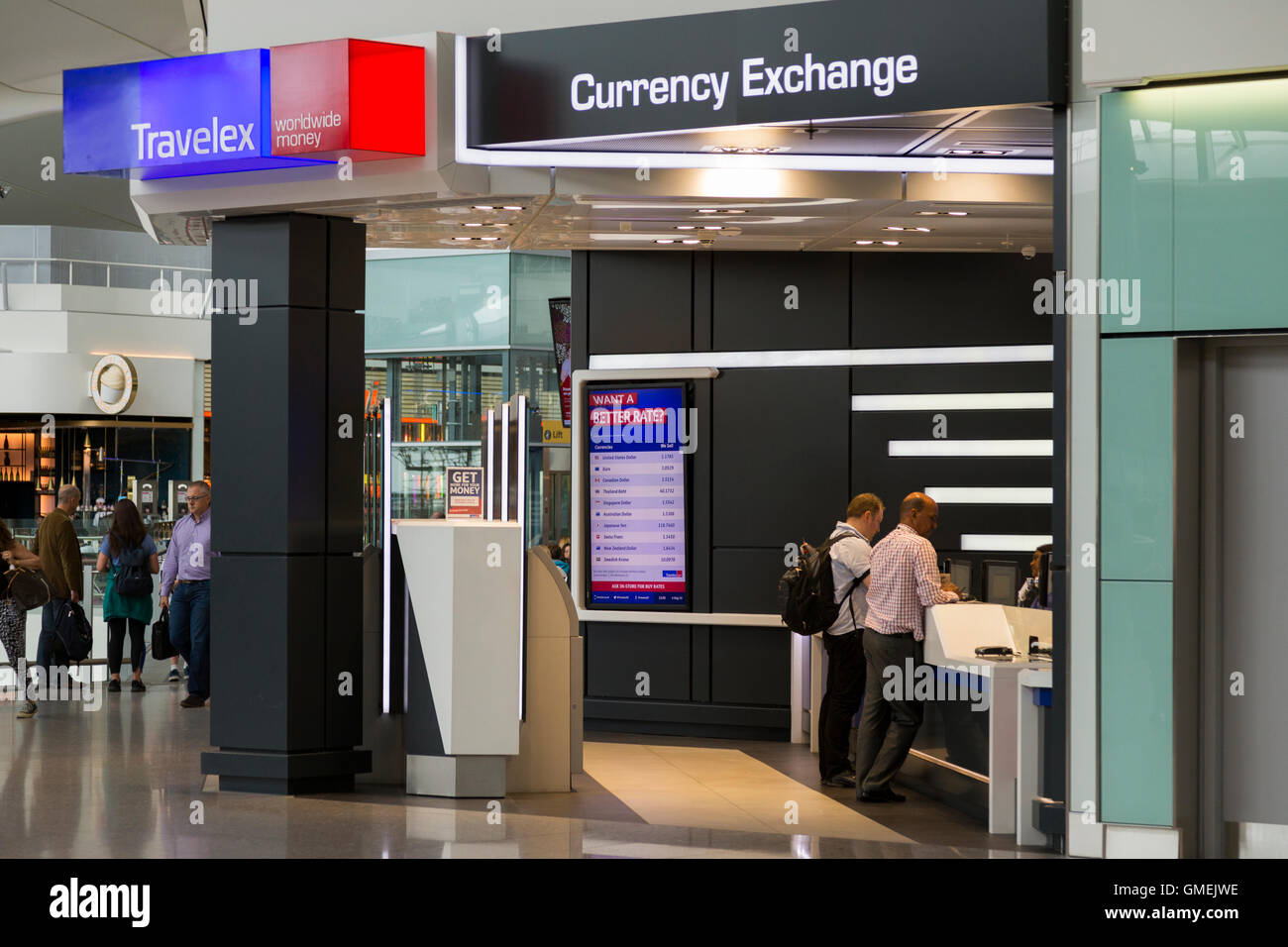 Bureau de Change office operated by Travelex at Heathrow airport Terminal  2. London Stock Photo - Alamy