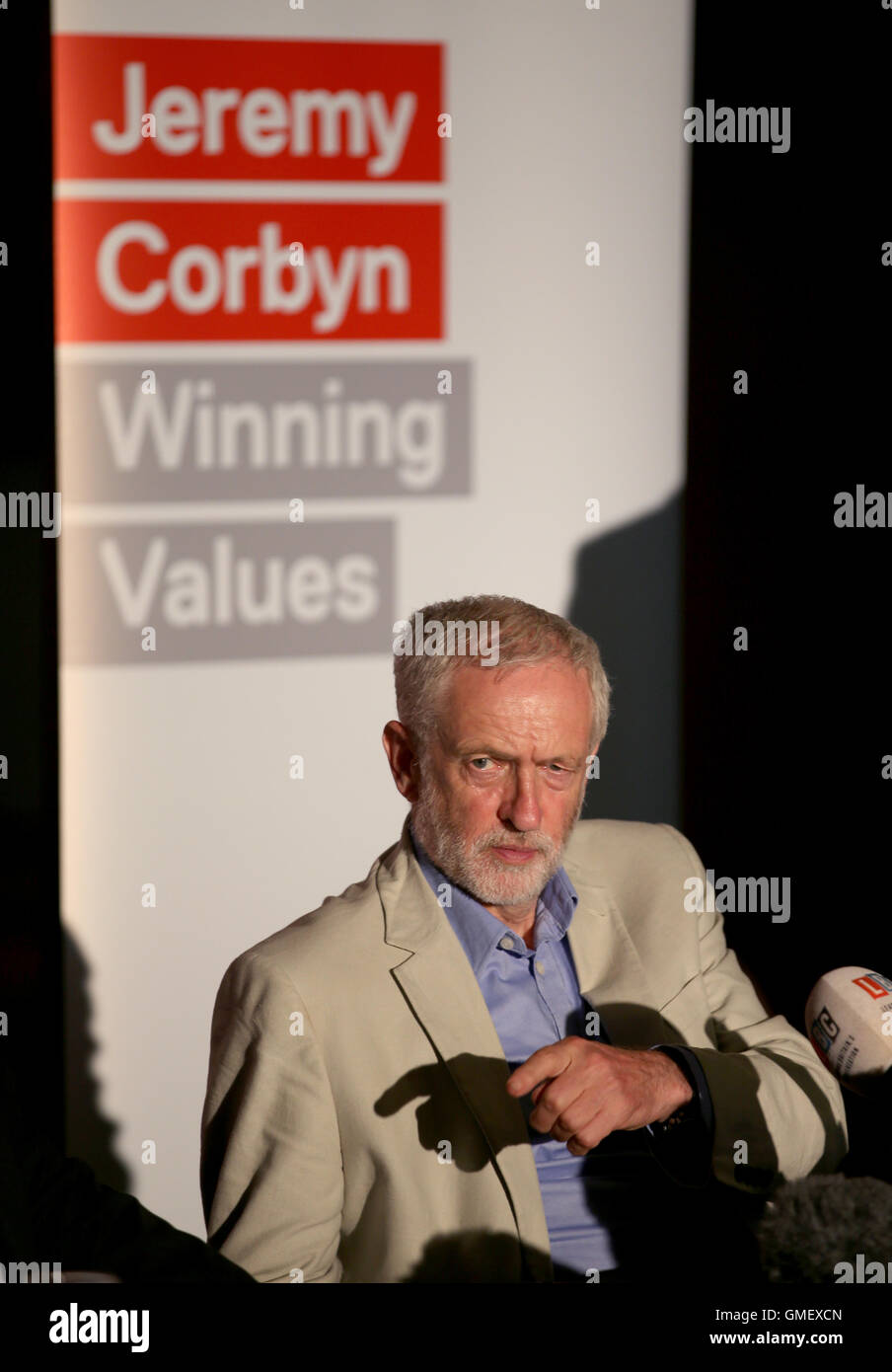 Labour leader Jeremy Corbyn during a Q&A session at a rally at Glasgow's Crowne Plaza Hotel, where the impact of a Corbyn led Labour Government on Scotland was discussed. Stock Photo