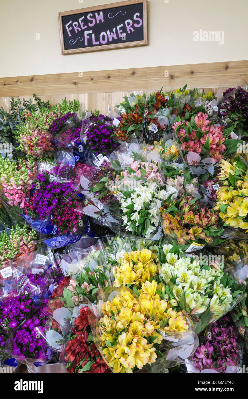 fresh Flowers,  Produce Area,Trader Joe's Specialty Grocery Store, NYC Stock Photo