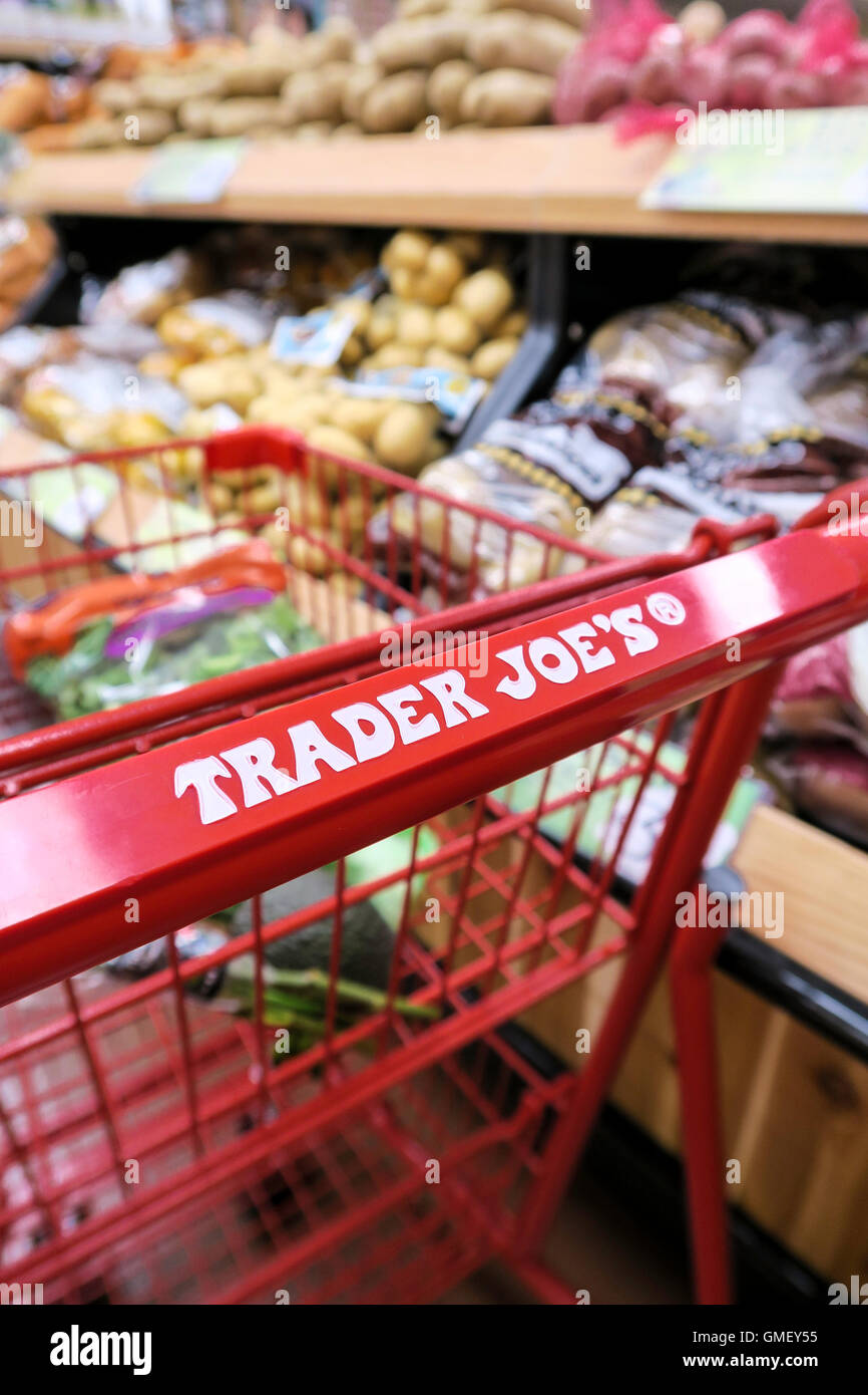 Shopping Cart , Produce Section, Trader Joe's Specialty Grocery Store, NYC Stock Photo