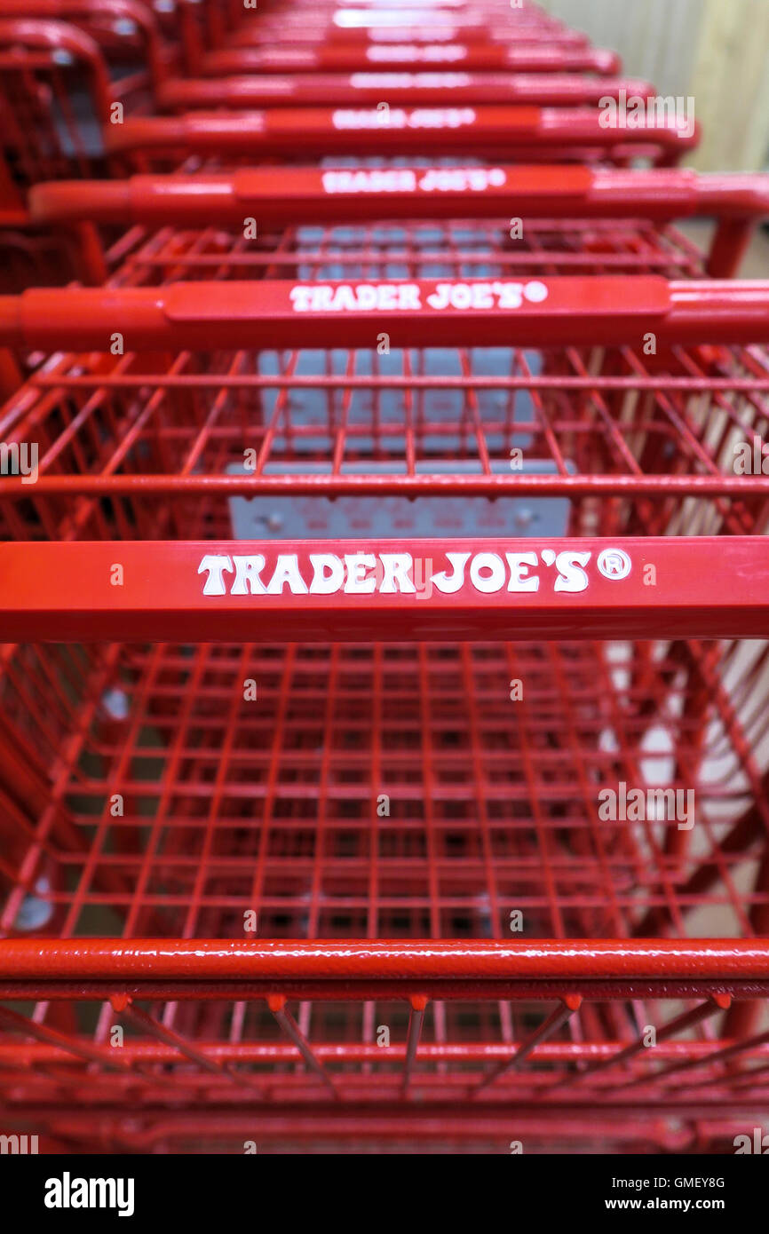 Row of shopping Carts, Trader Joe's Specialty Grocery Store, NYC Stock