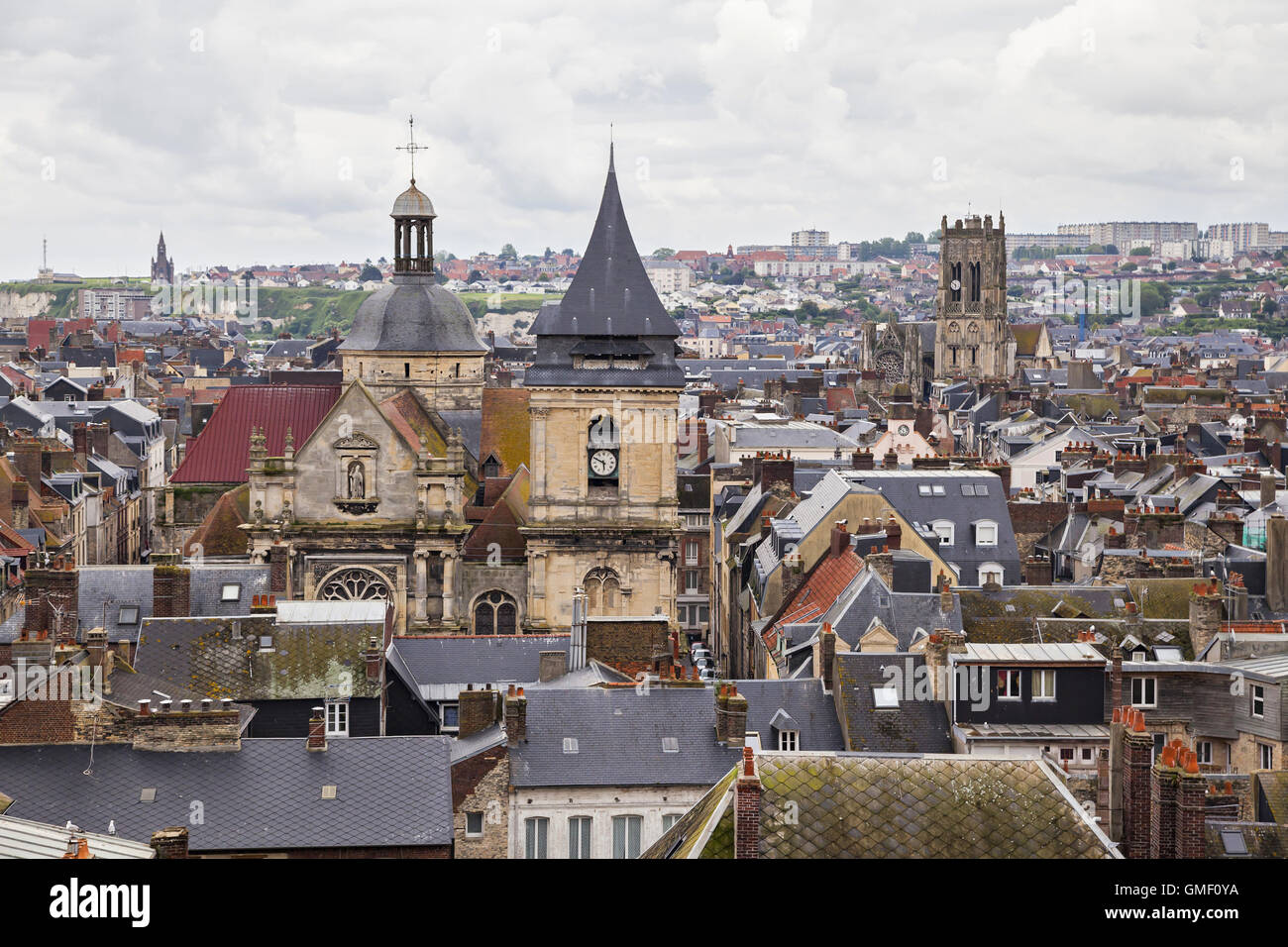 Roofs and towers of Dieppe city in Normandy, France Stock Photo