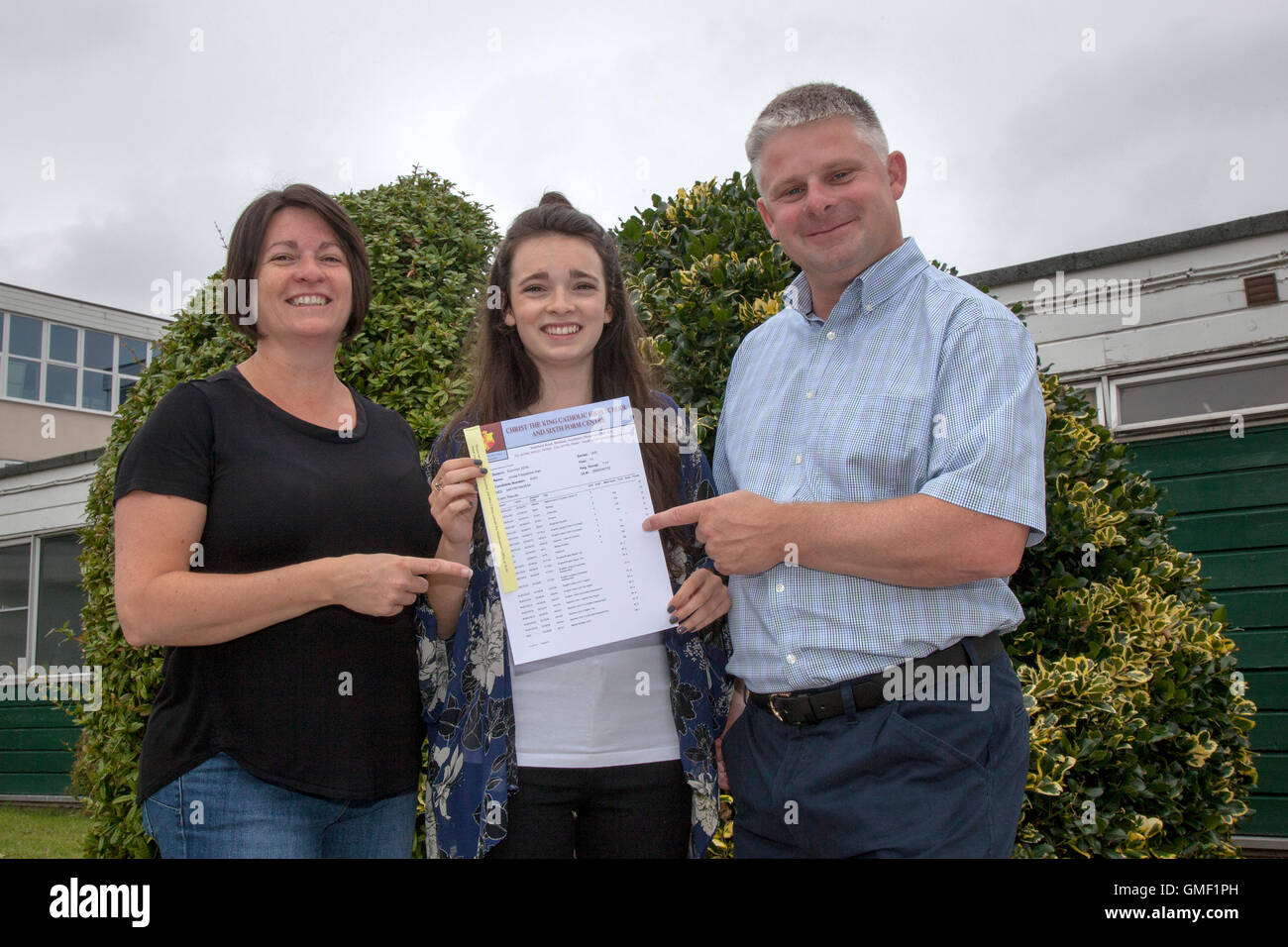 Southport Merseyside 25 Aug 16 Annie Hart A Pupil From Christ The King Catholic High School In Southport Celebrates Her Top Ten A Star Gcse Results With Her Parents After A Long