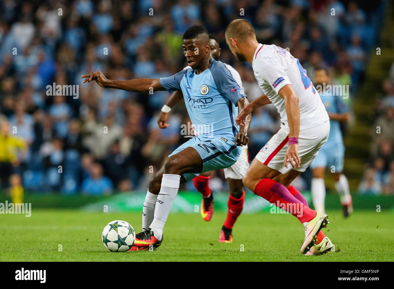 Manchester, UK. 24th Aug, 2016. Kelechi Iheanacho (Man C) Football/Soccer : Kelechi Iheanacho of Manchester City during the UEFA Champions League Play-off second leg match between Manchester City and Steaua Bucharest at Etihad Stadium in Manchester, England . © AFLO/Alamy Live News Stock Photo