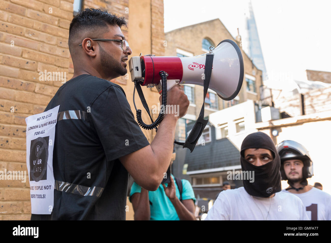 London, UK. 26 August 2016. Uber Eats delivery drivers protest and 