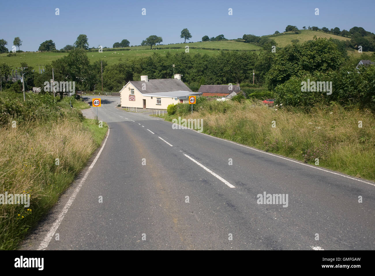Northern end of B4302 at junction with A482 at Crugybar Stock Photo - Alamy