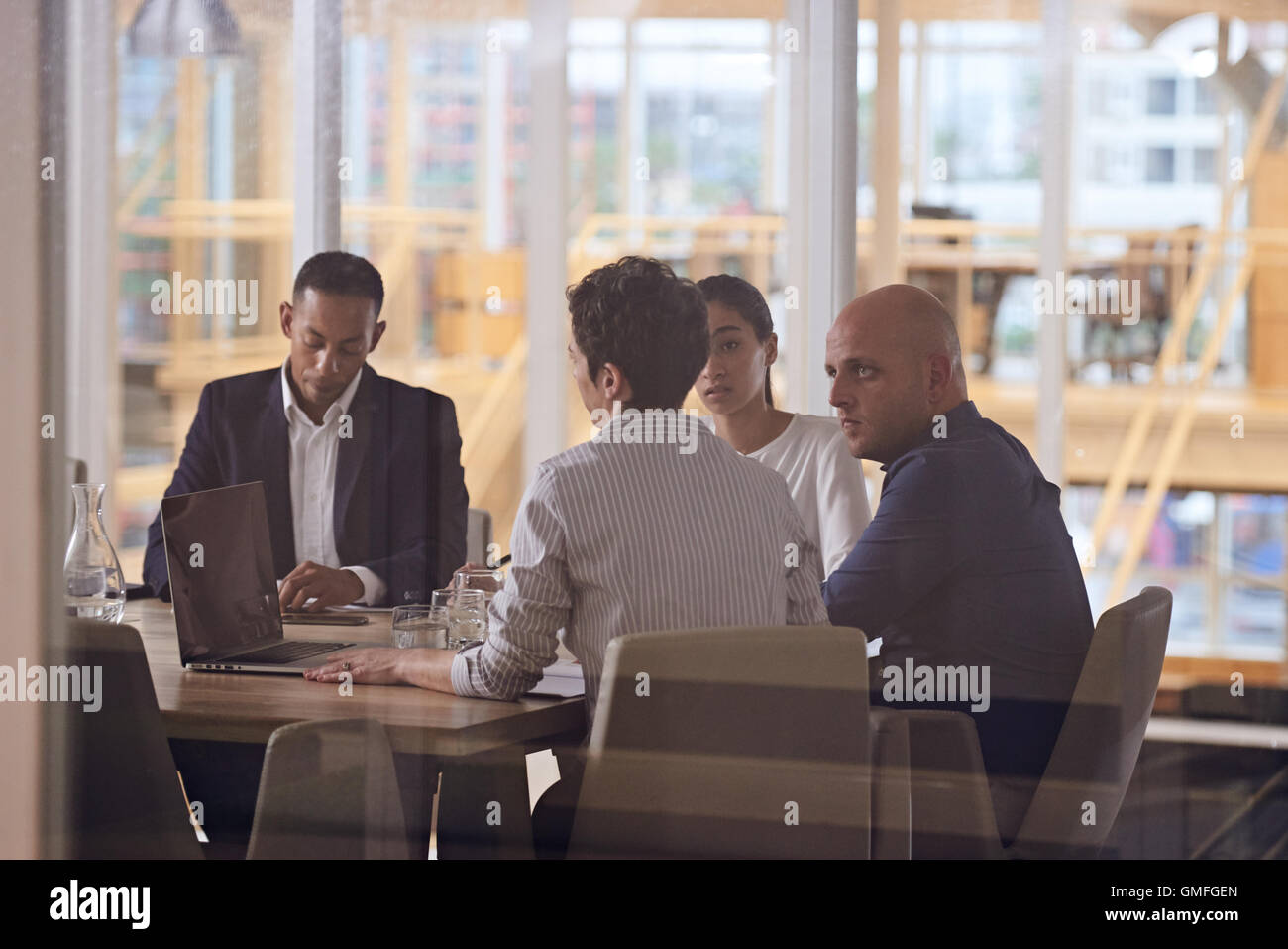 dynamic group of diverse multiethinic business people in modern office Stock Photo