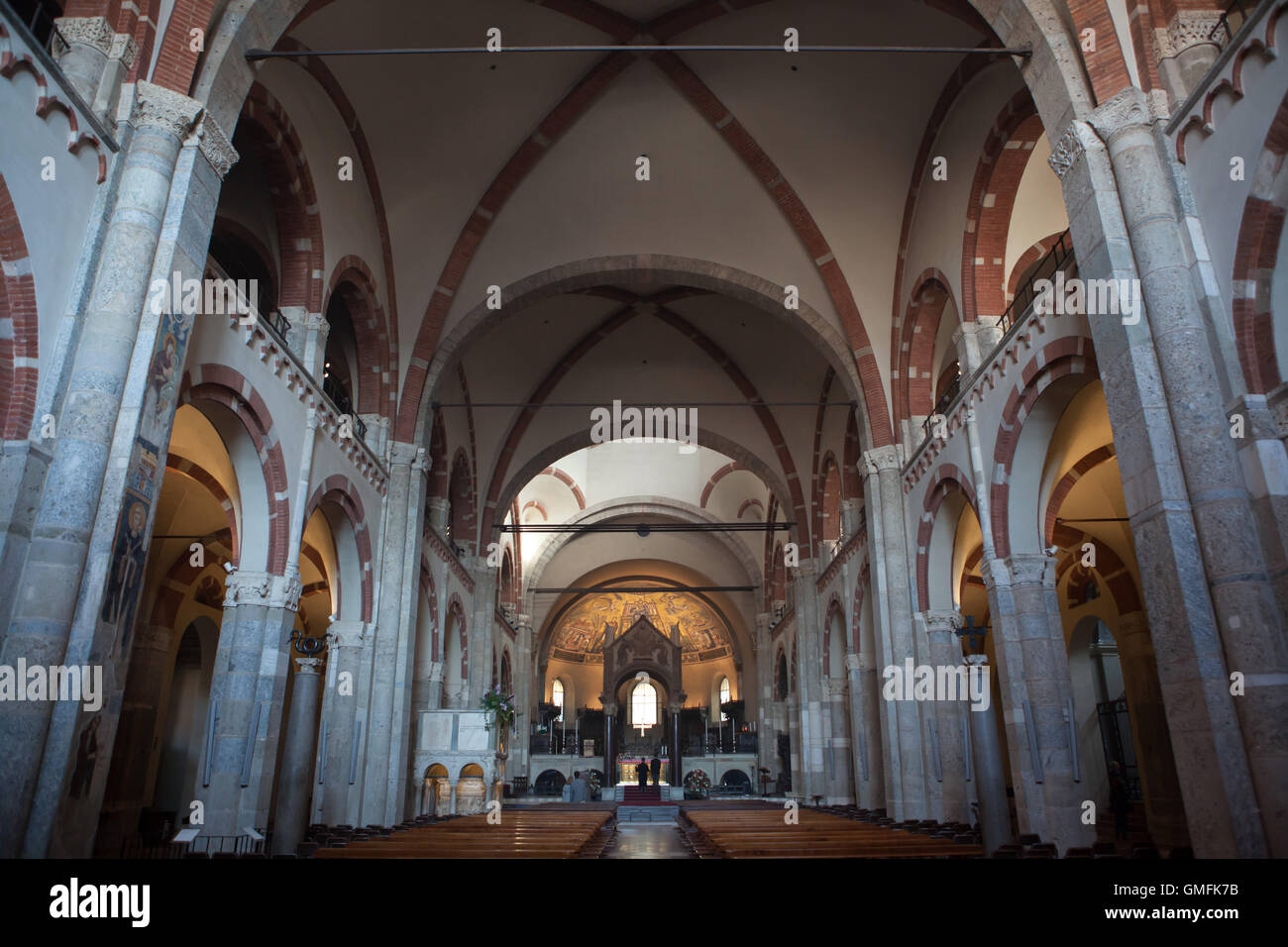 Main nave of the Basilica di Sant'Ambrogio in Milan, Lombardy, Italy. Stock Photo