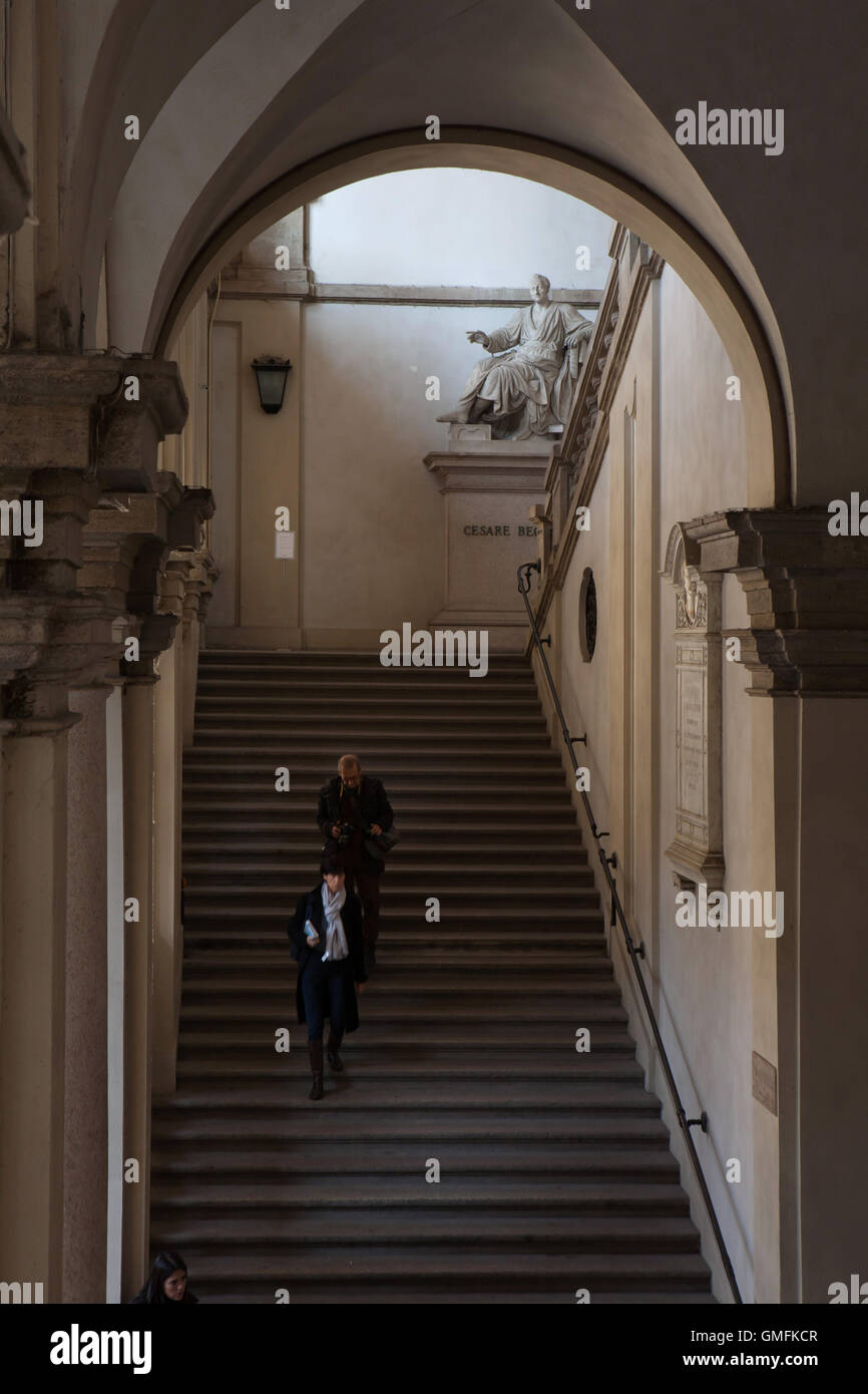 Monumental staircase in the Palazzo di Brera in Milan, Lombardy, Italy. Stock Photo
