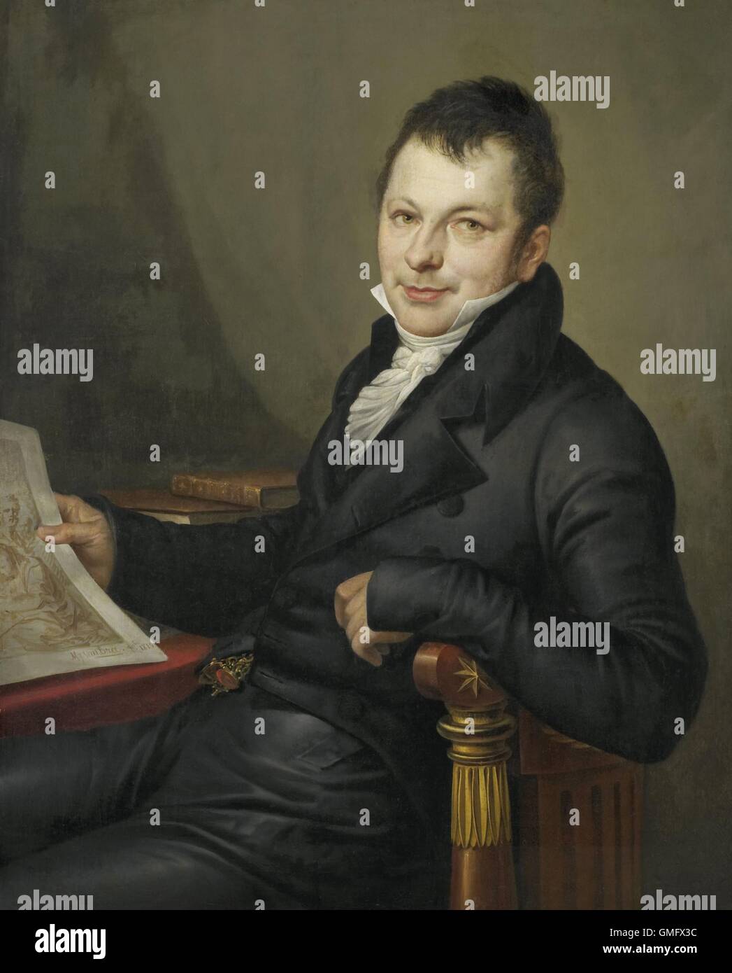 Johannes Hermanus Molkenboer, Art Collector, by Mattheus Ignatius van Bree, 1815, Dutch painting, oil on canvas. The collector is sitting with a drawing (BSLOC 2016 2 138) Stock Photo