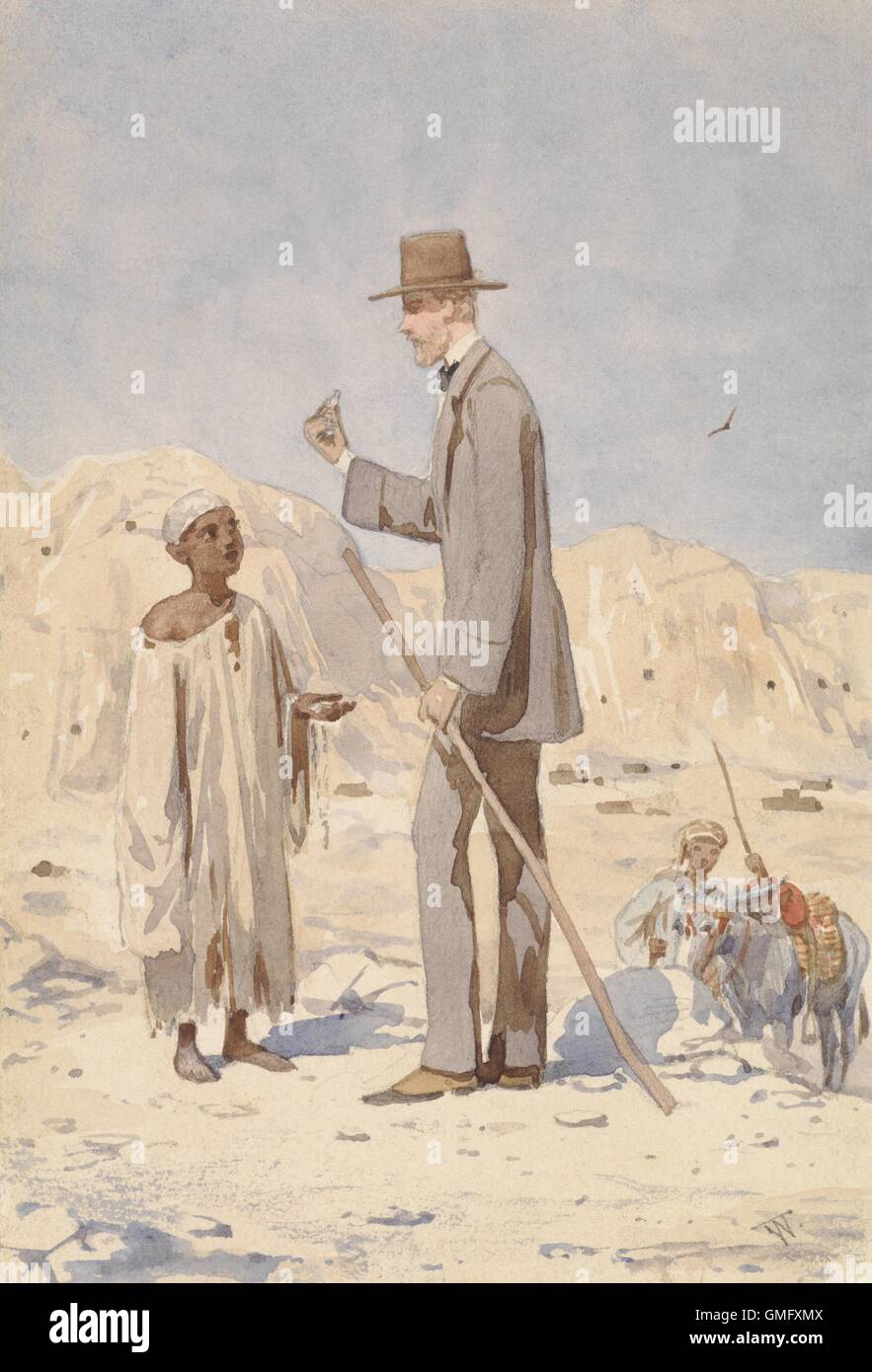 Louis Philippe Albert d'Orleans at an excavation in Egypt, by Willem de Famars Testas, 1860, Dutch watercolor painting. Also known as the Comte de Paris, he was a historian and journalist. Philippe volunteered to serve as a Union Army officer in the American Civil War (BSLOC 2016 2 263) Stock Photo