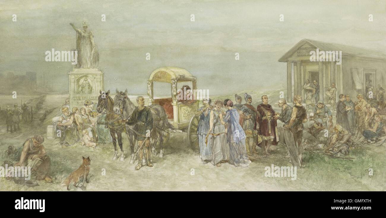 Marketplace with Romans and Batavians, by Charles Rochussen, 1889, Dutch watercolor painting. The Batavi were an ancient Germanic tribe that lived near the modern Dutch Rhine delta from the second half of the first century BCE to the third century ADE. (BSLOC 2016 2 293) Stock Photo