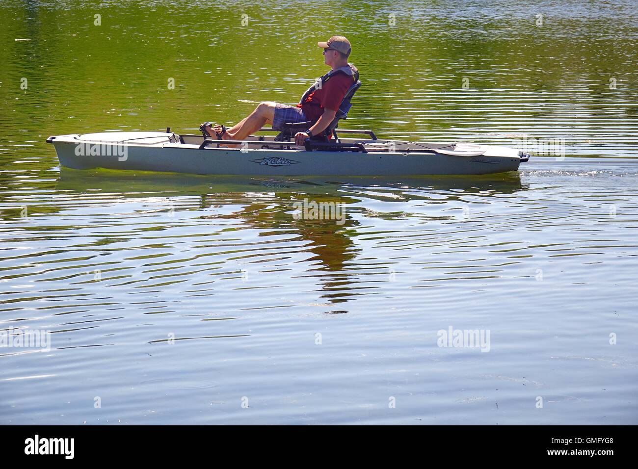 Kayaker in Hobie pedalpowered kayak Stock Photo Alamy