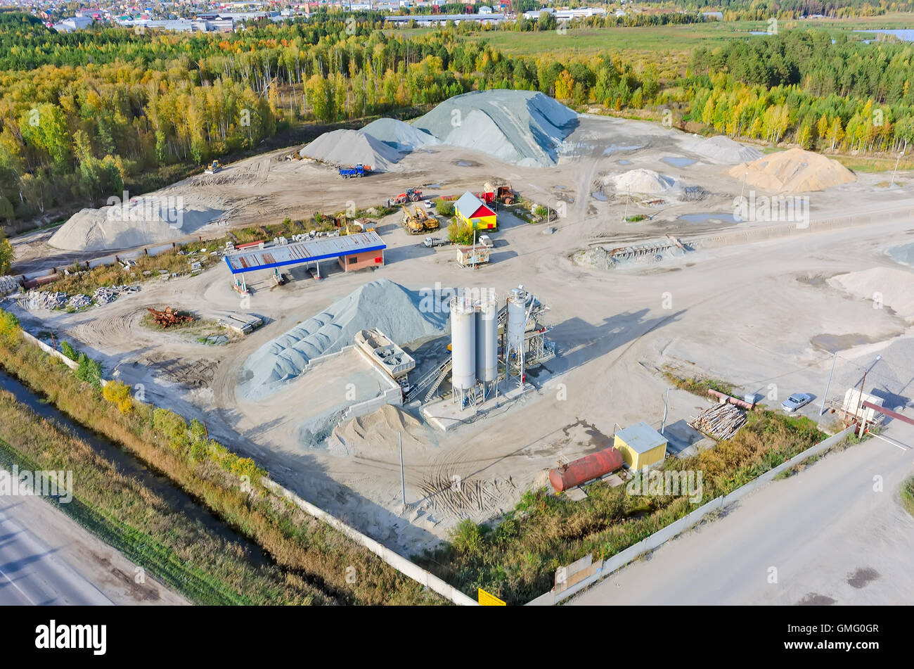 Aerial view on construction materials company Stock Photo Alamy