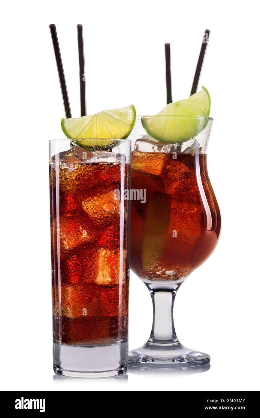 Set of cocktails with fruits isolated on white Stock Photo