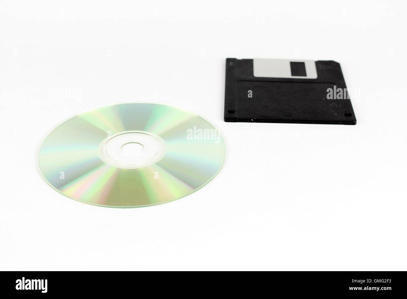 Comparison of Cd Rom and floppy drives, of personal computers, the past and the present or future. Stock Photo