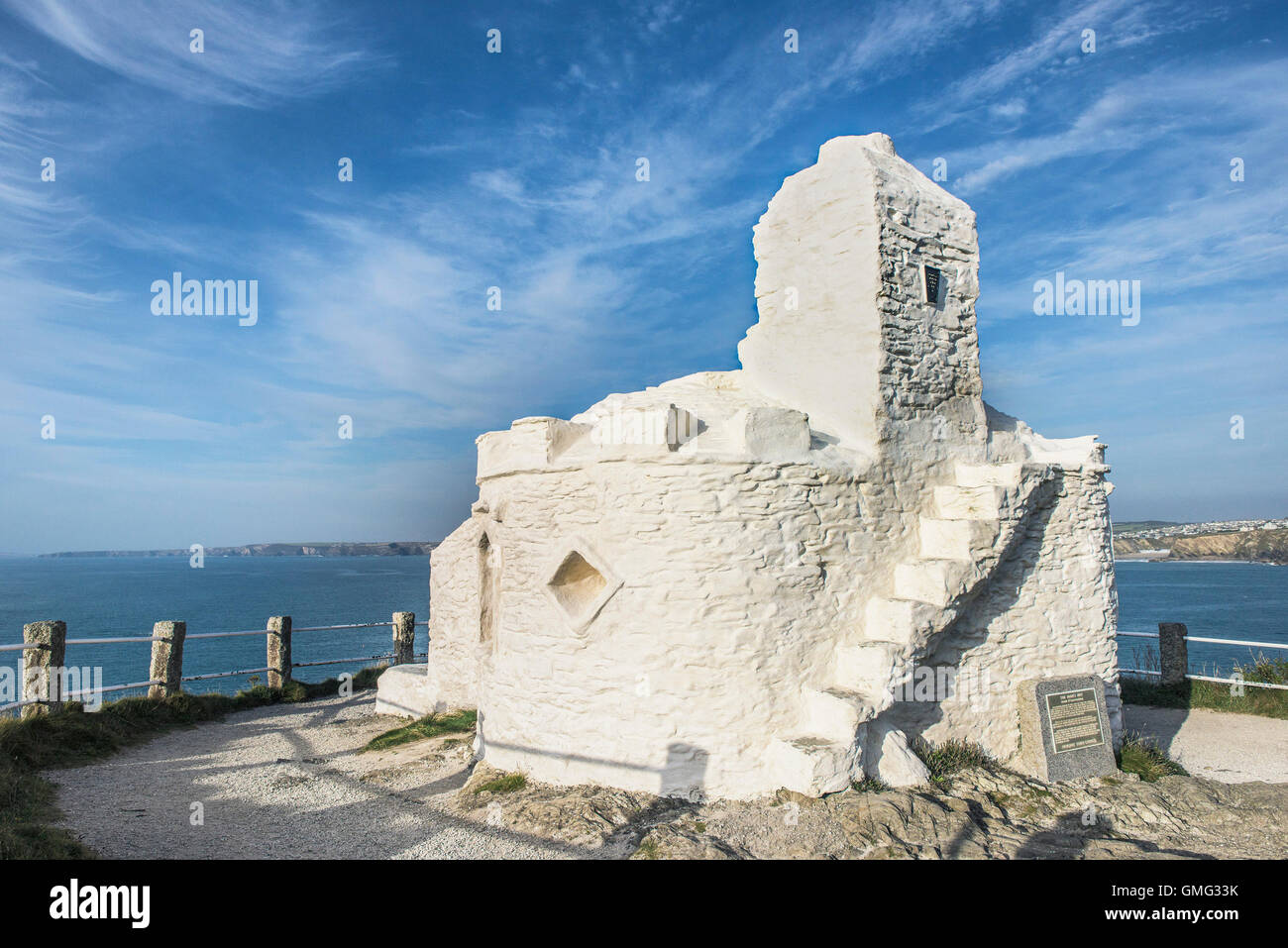 The Grade II listed Huer’s Hut on the coast of Newquay in Cornwall. Stock Photo