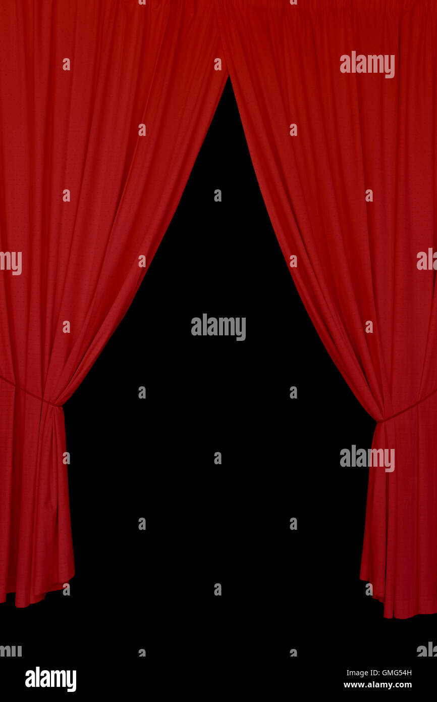 Open Red Drapes Tied With Rope Elegant Stage Curtains On Black