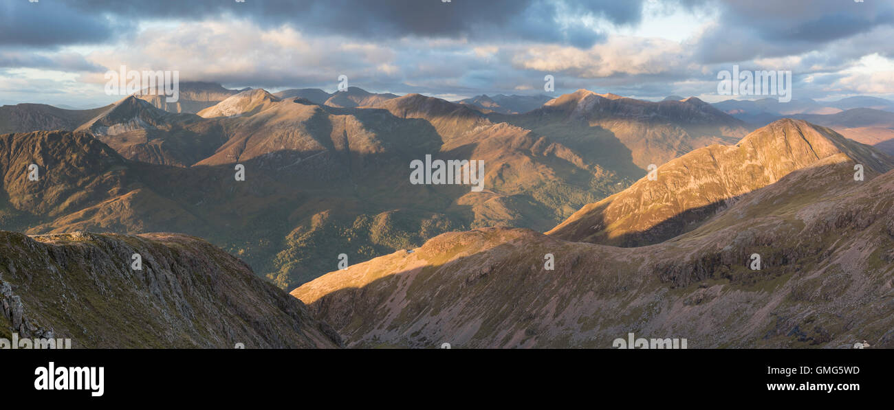Panoramic view of the Mamores from Sgorr nam Fiannaidh, Scottish Highlands, Scotland Stock Photo