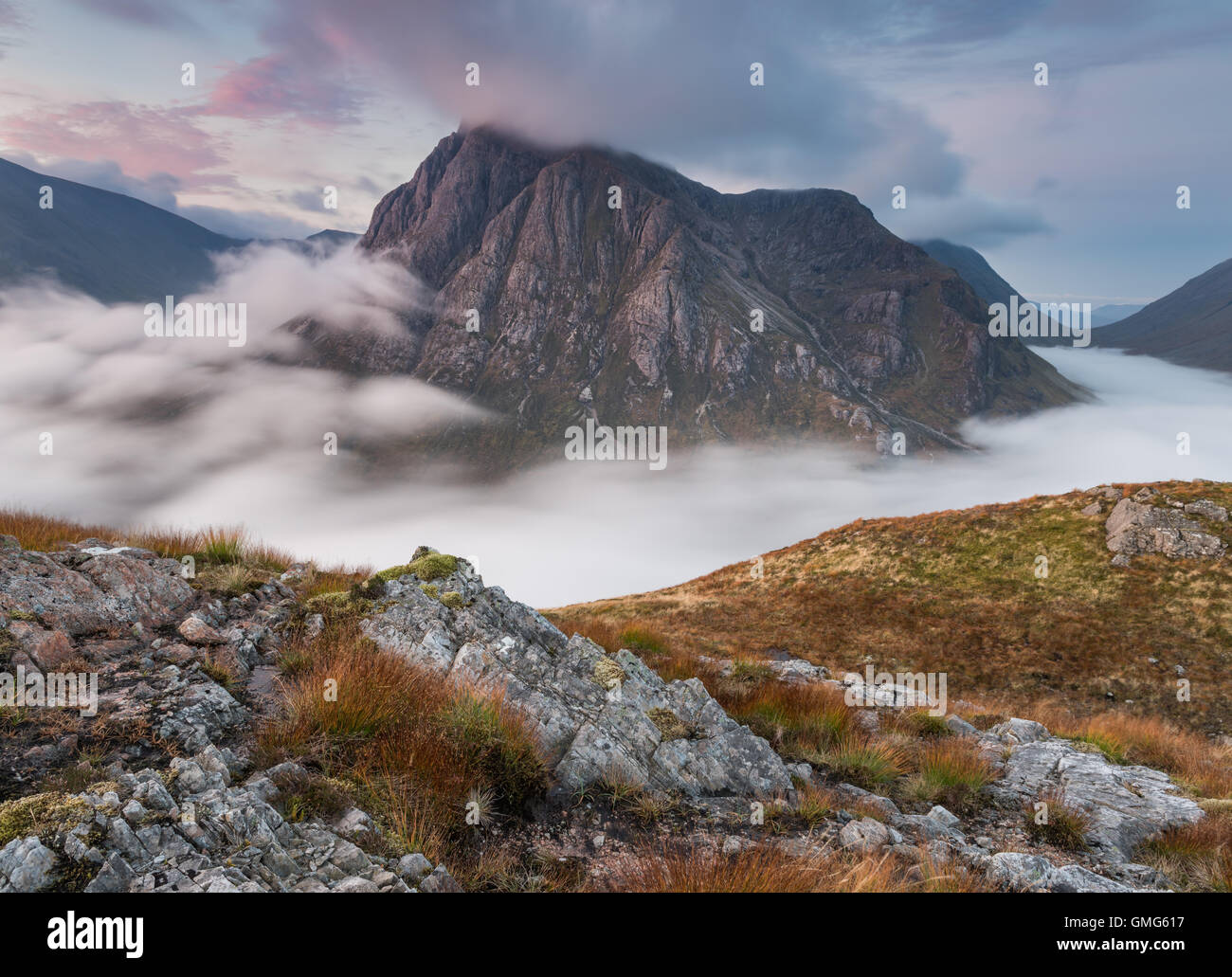 Buachaille Etive Mor above a temperature inversion, Glen Coe, Scottish ...