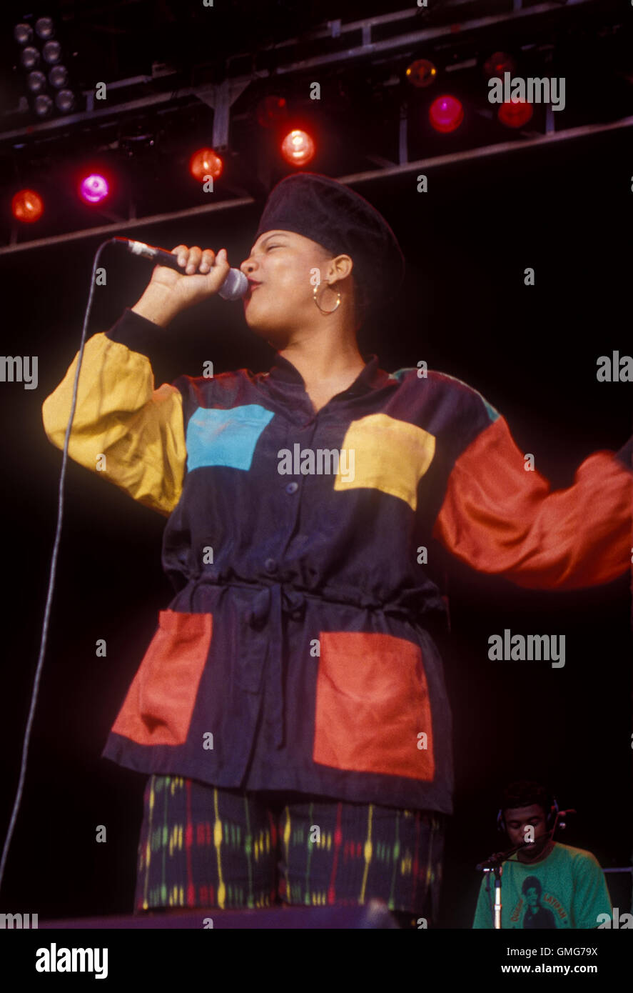 COSTA MESA, CA - OCTOBER 7, 1990 : Queen Latifah performing live at A Gathering Of The Tribes Music Festival on October 7, 1990 at the Pacific Amphitheatre in Costa Mesa, CA. Photo © Kevin Estrada / MediaPunch Stock Photo