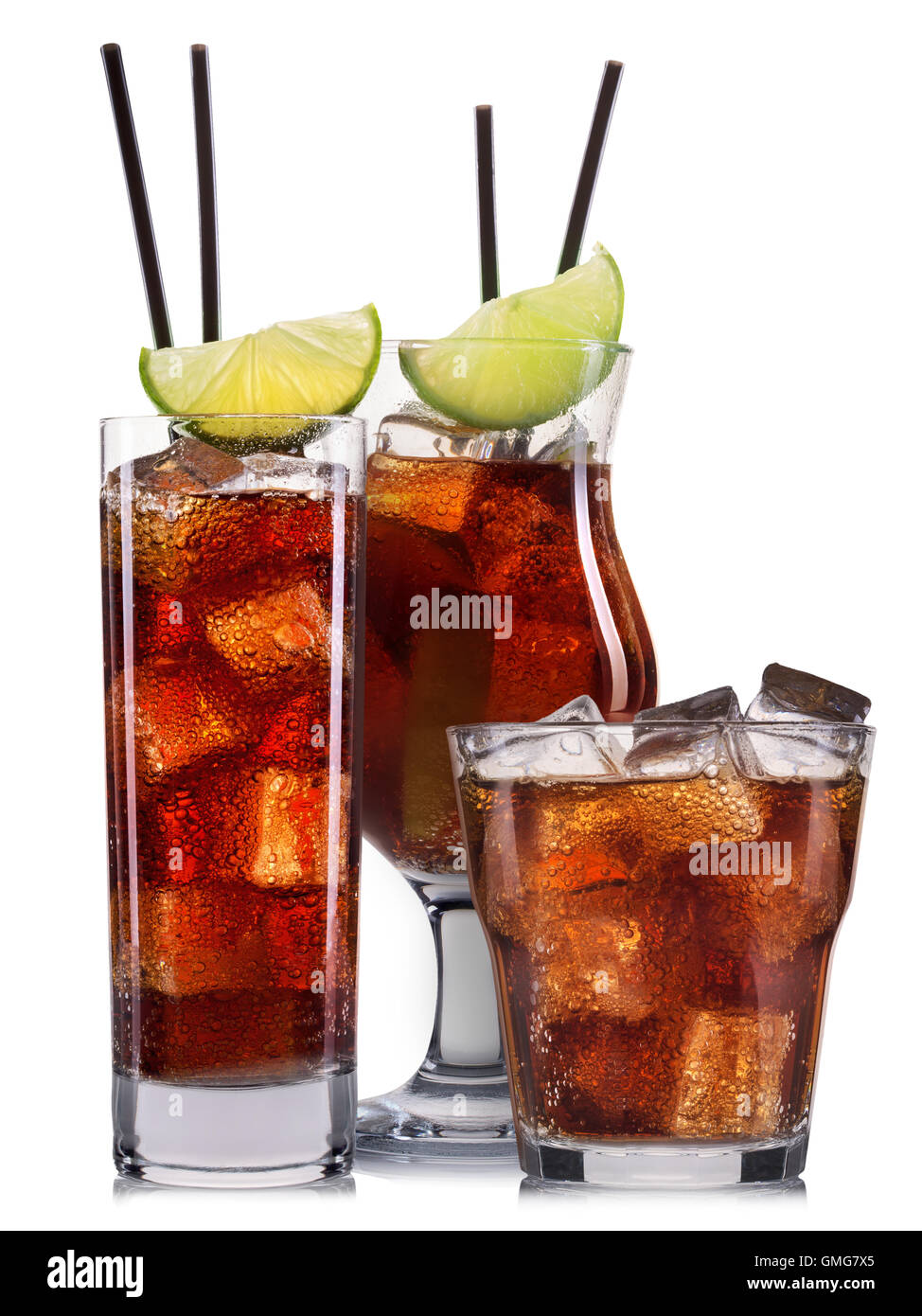 Set of cocktails with fruits isolated on white Stock Photo