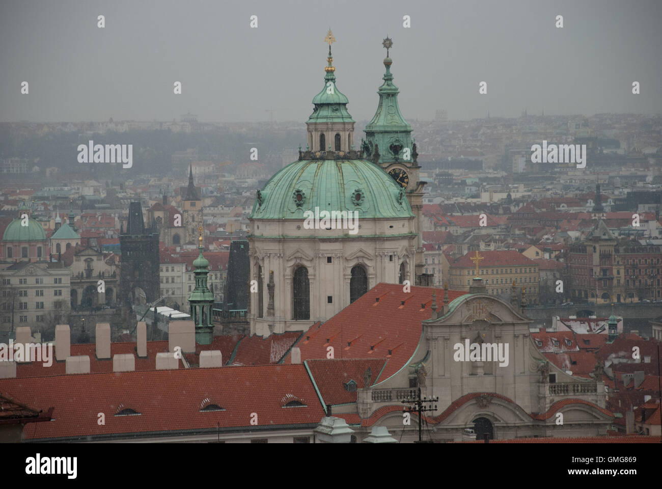 Czech Republic Prague, Charles Bridge and spires of Old Town Stock Photo