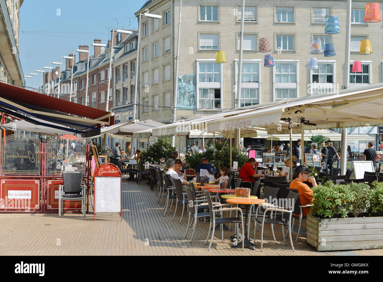 Alfresco cafes in the street, Amiens, France Stock Photo