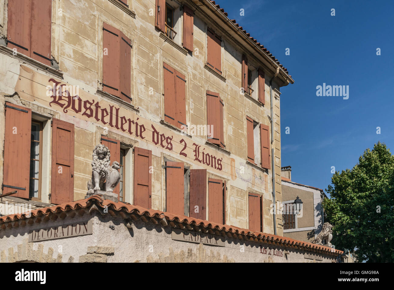 Hostellerie des 2 Lions, Two Lions Hostel, Facade, Forcualquier, Provence, France, Europe Stock Photo