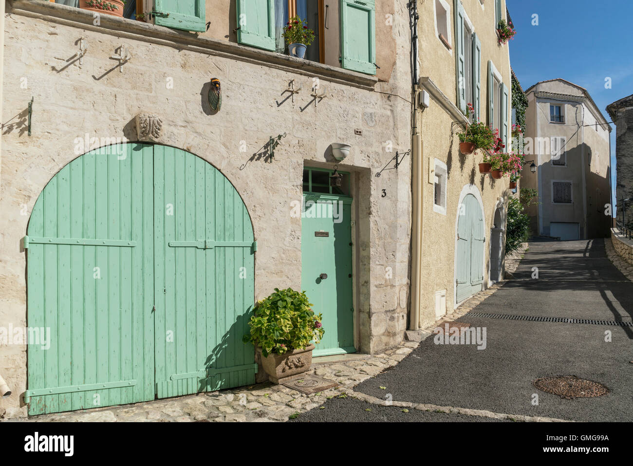 Village Street,  Facades , Forqcalquier, Provence, France, Europe Stock Photo