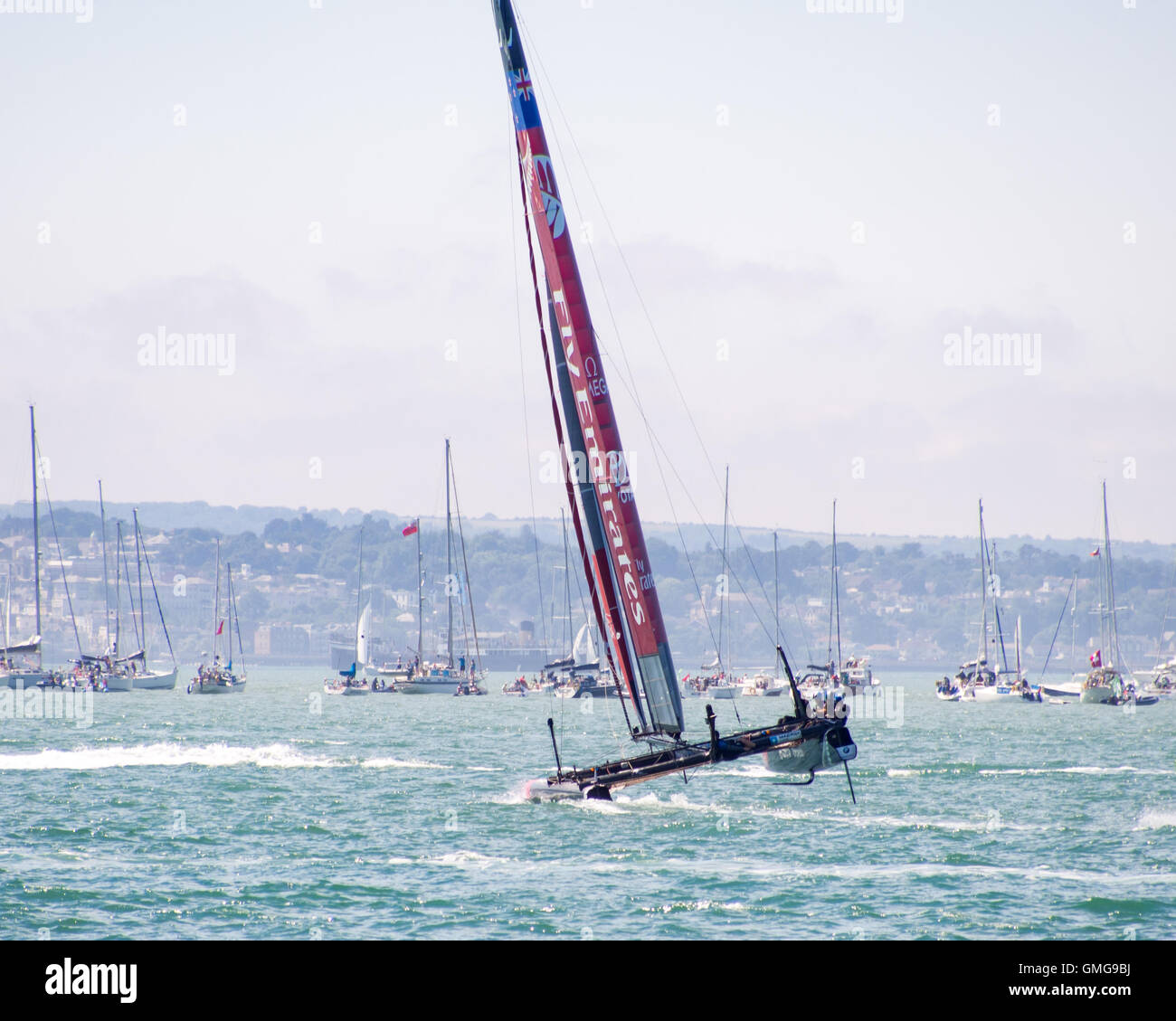 The C45 class catamaran of Team Emirates New Zealand under sail during the Americas Cup World Series in Portsmouth 2016 Stock Photo