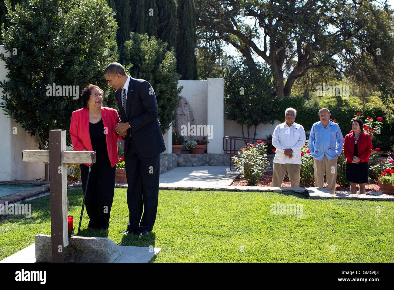U.S President Barack Obama visits the Cesar E. Chavez National Monument with Helen Chavez, wife of the iconic labor leader October 8, 2012 in Keene, California. Stock Photo