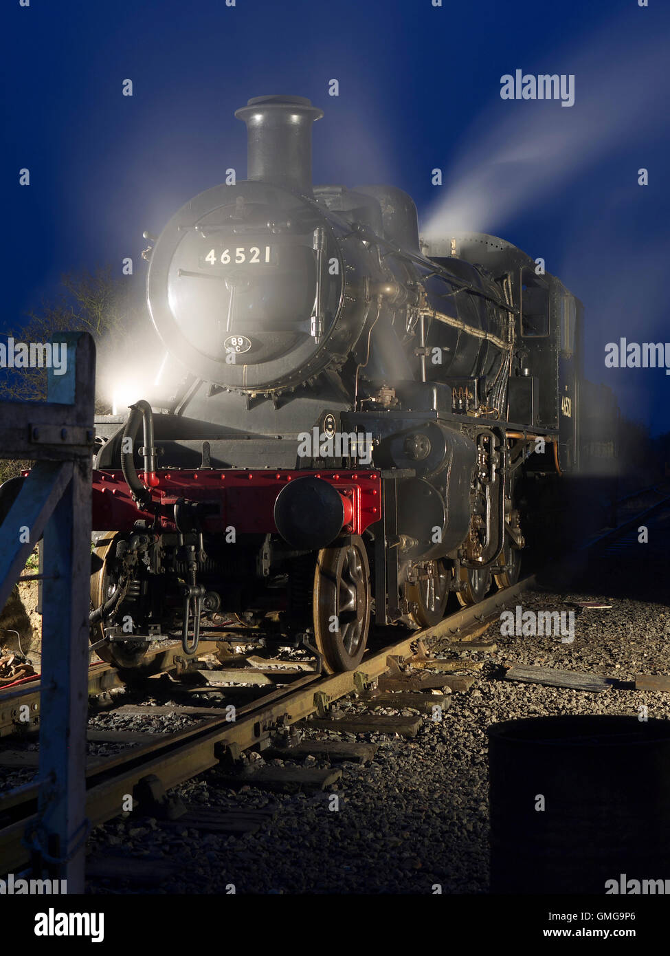 46521 an Ivatt class 2 2-6-0 at night on the Lincolnshire Wolds Railway ...