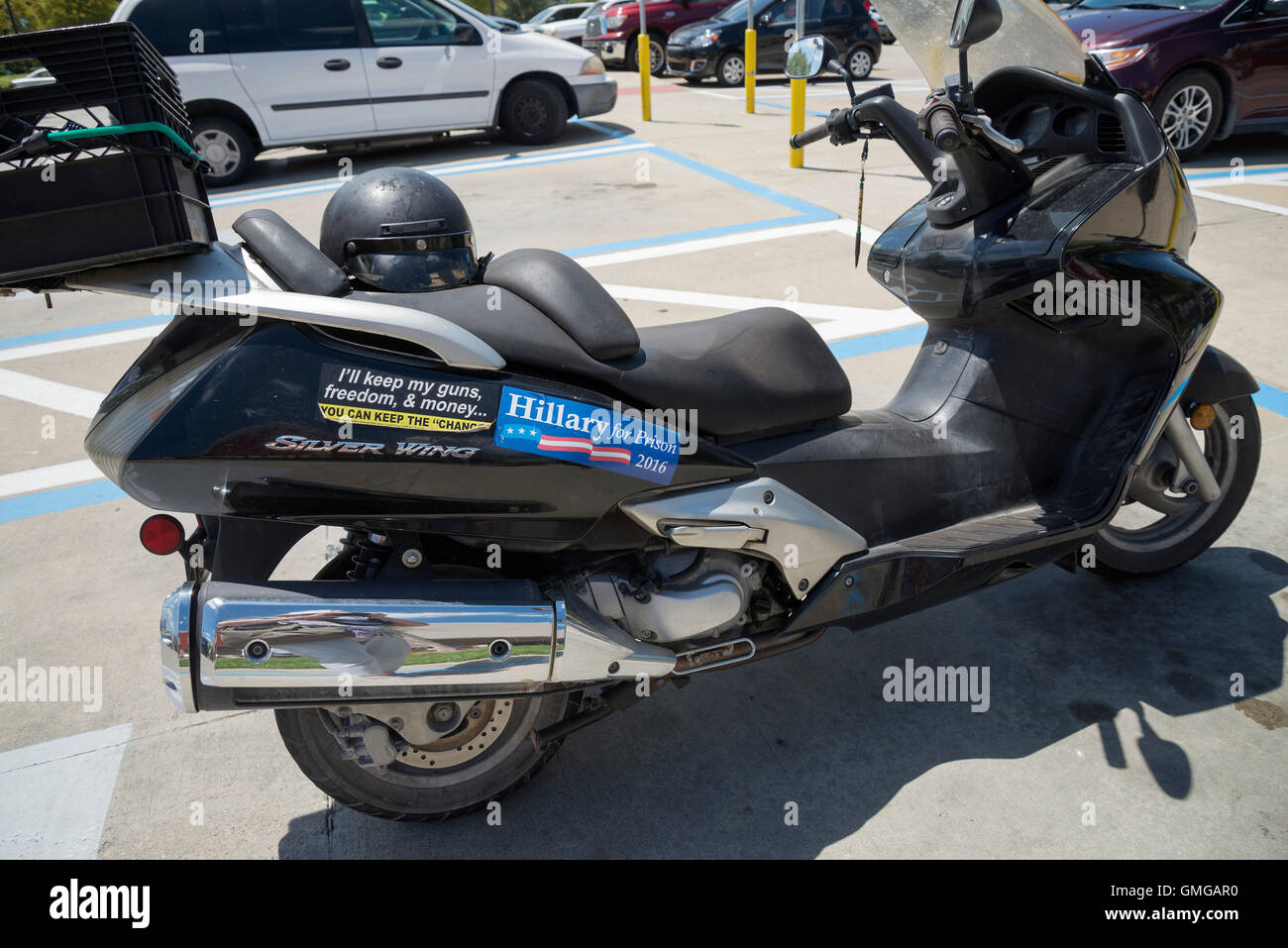 Hillary For Prison sticker on motorcycle. Stock Photo
