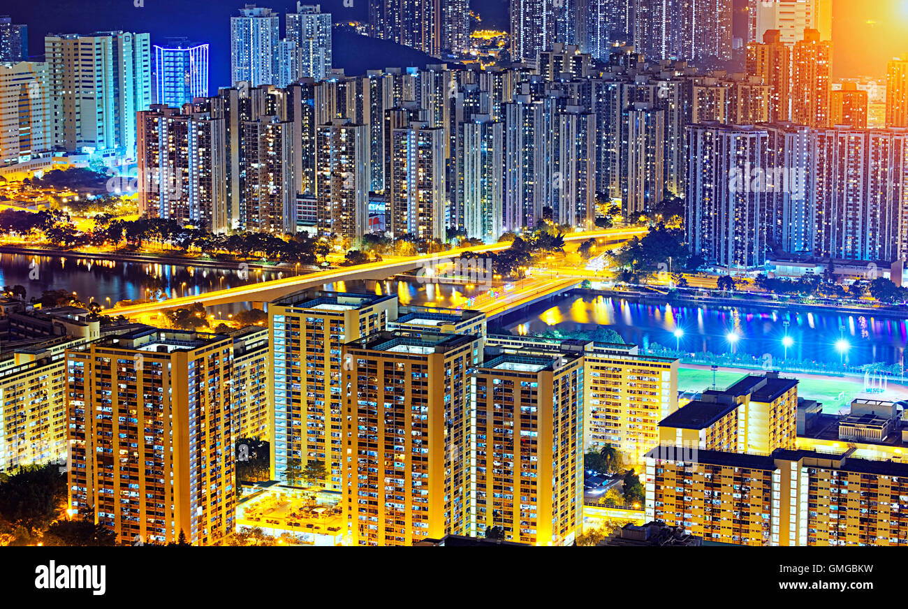 Residential building in Hong Kong at night Stock Photo - Alamy