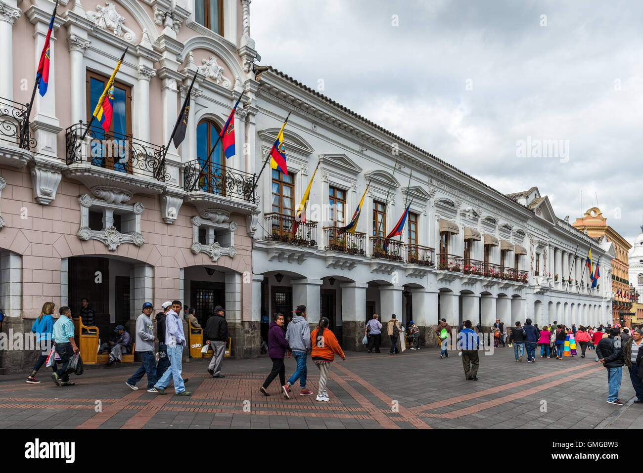 Palacio de Carondelet, the Presidential palace, by the Independence Square in old city Quito, Ecuador. Stock Photo