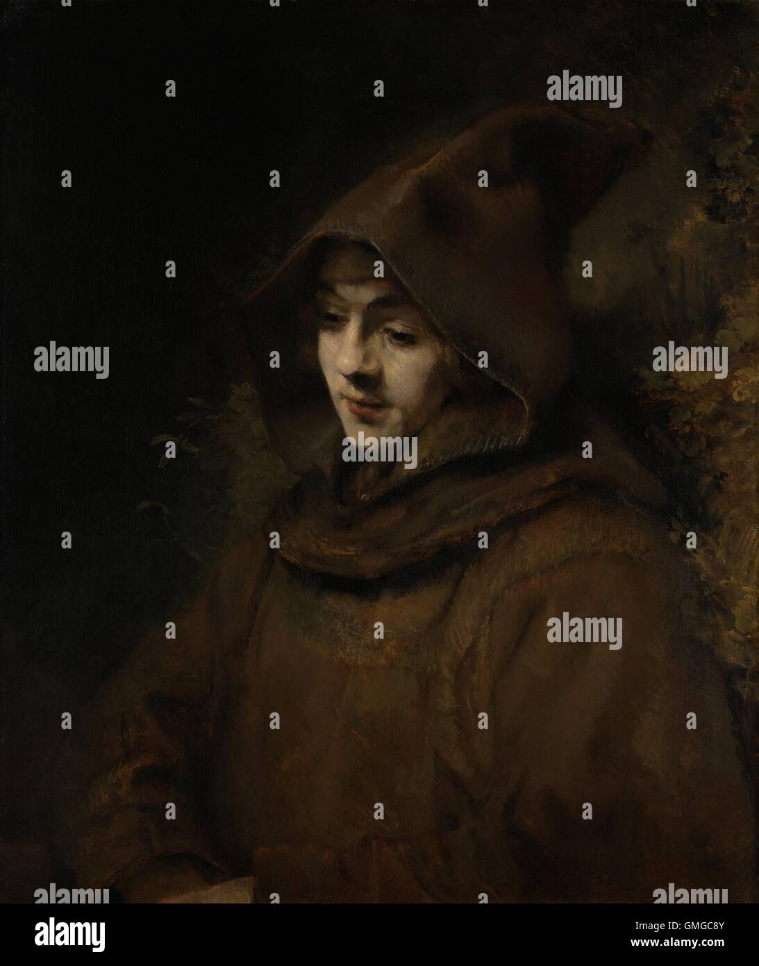 Rembrandt’s Son Titus in a Monk’s Habit, by Rembrandt van Rijn, 1660, Dutch painting, oil on canvas. In a Franciscan monk's habit, this is probably a representation of St. Francis of Assisi (BSLOC 2016 3 19) Stock Photo