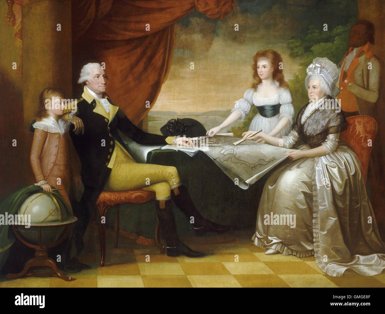 The Washington Family, by Edward Savage, c.1789-96, American painting, oil on canvas. Savage's created this monumental family portrait from life sittings of America's first 'First Family' after the Washington's posed for studies in New York City in 1789-9 (BSLOC 2016 5 63) Stock Photo